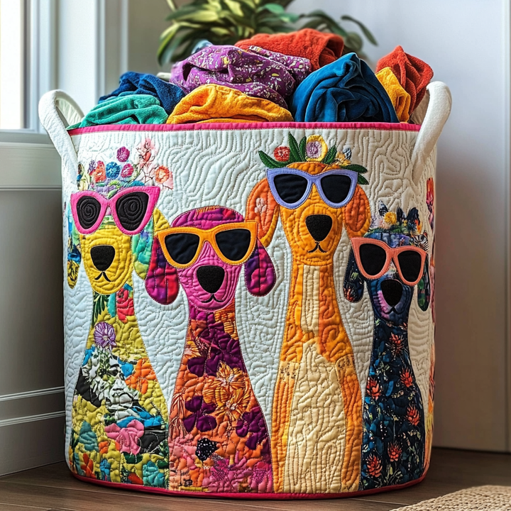 Sunny Dogs Quilted Laundry Basket