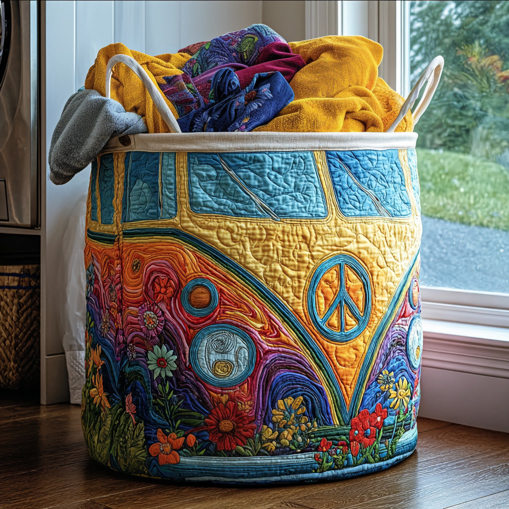 Hippie Van Quilted Laundry Basket