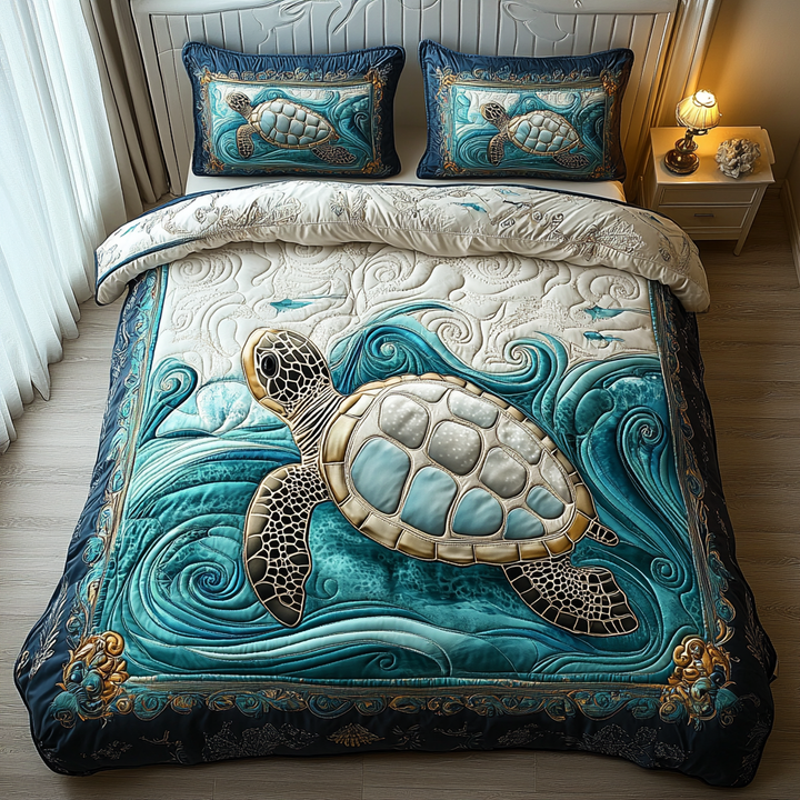 Turtle 3-Piece Quilted Bedding Set