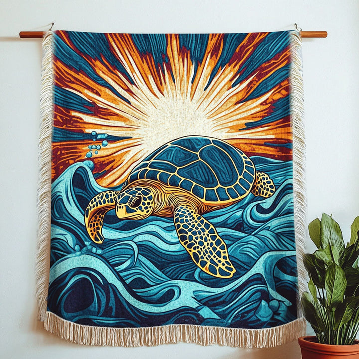 Sunset Wave Turtle Woven Sofa Blanket