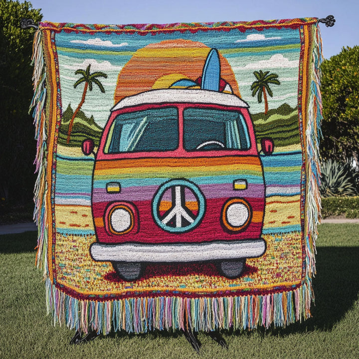 Surf Hippie Van Woven Sofa Blanket