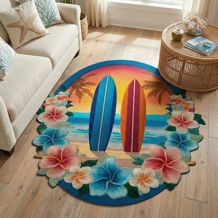 Surfboard Sunset Custom Shape Area Rug