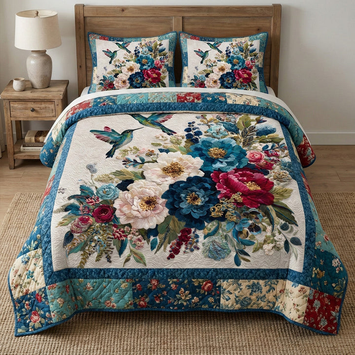 Teal Garden 3-Piece Quilted Bedding Set