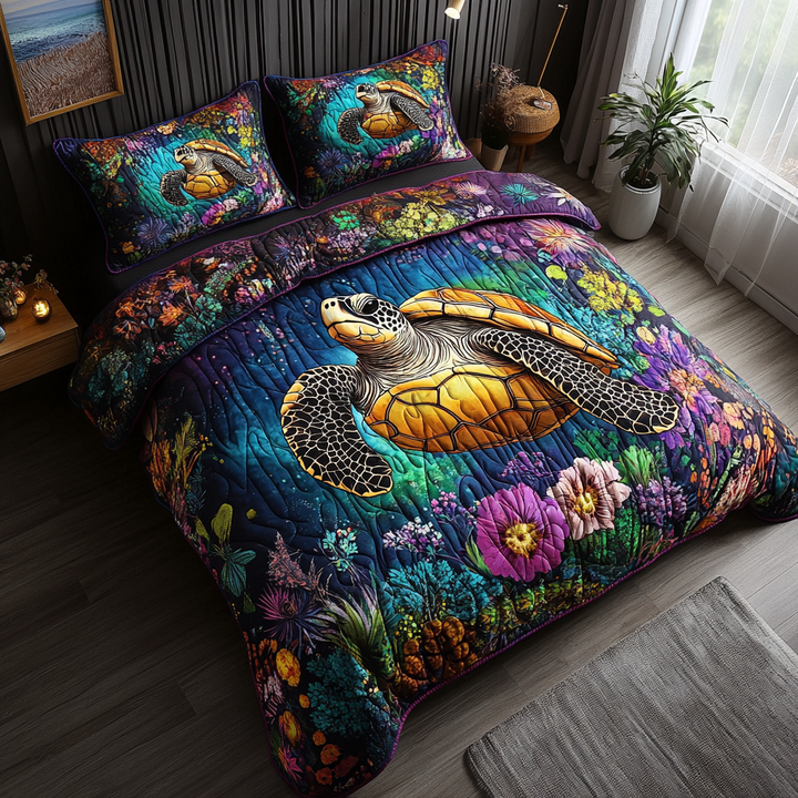 Turtle 3-Piece Quilted Bedding Set