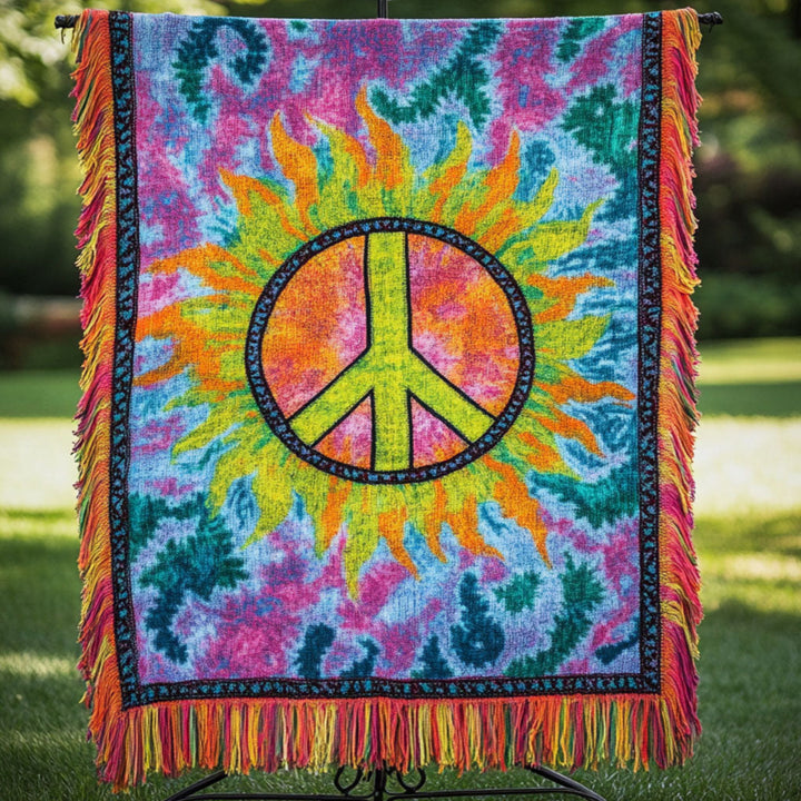 Tie Dye Peace Woven Sofa Blanket