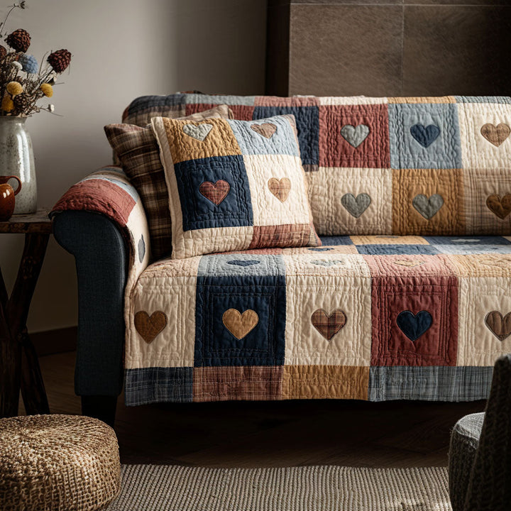 Timeless Hearts Quilted Sofa Cover