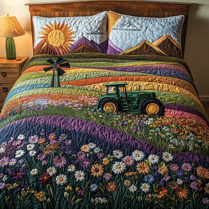 Tractor Windmill 3-Piece Quilted Bedding Set
