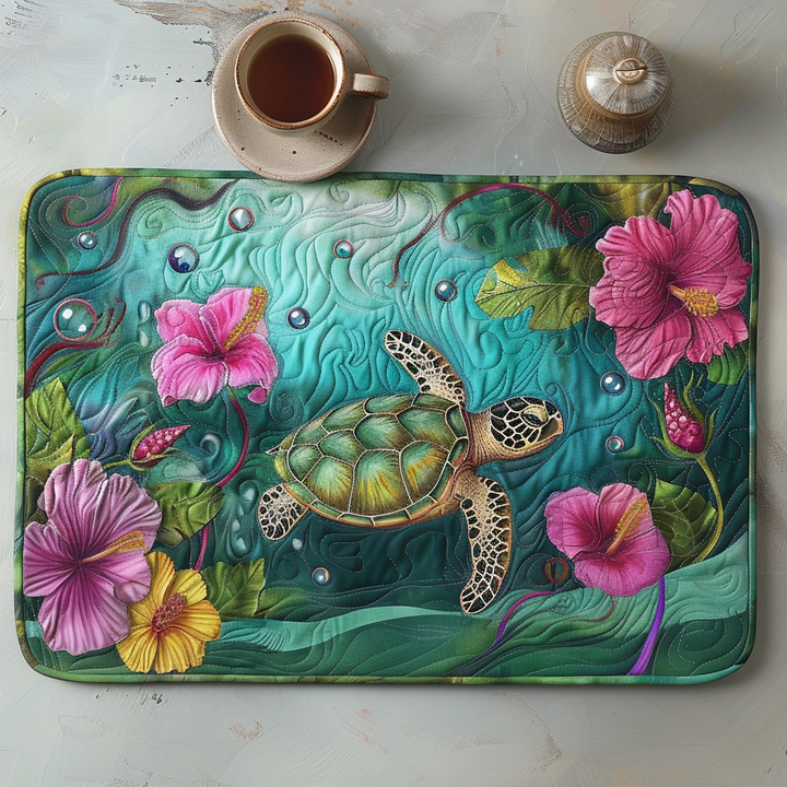 Tranquil Turtle and Hibiscus Quilted Placemat