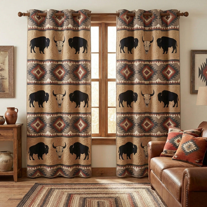 Tribal Buffalo Quilted Curtains