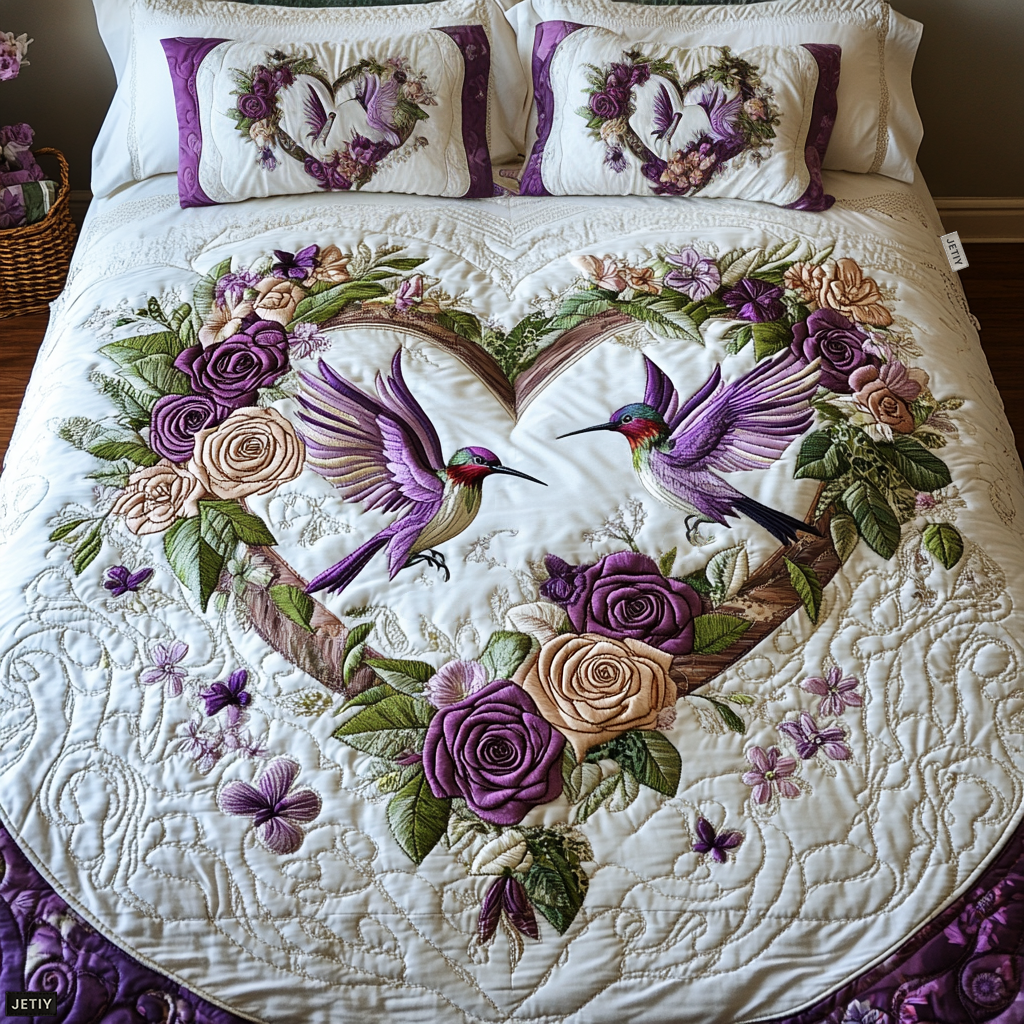 Hummingbird 3-Piece Quilted Bedding Set