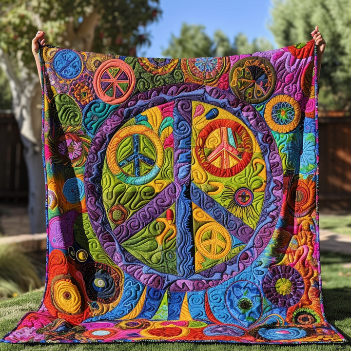 Trippy Peace Sign Quilted Blanket