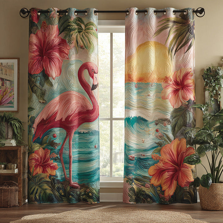 Tropic Flamingo Quilted Curtains