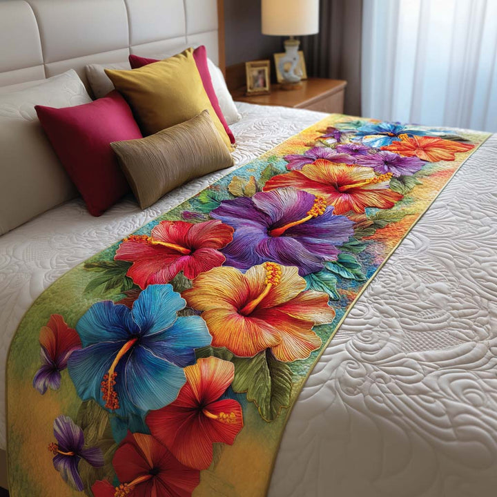 Tropical Hibiscus Quilted Bed Runner