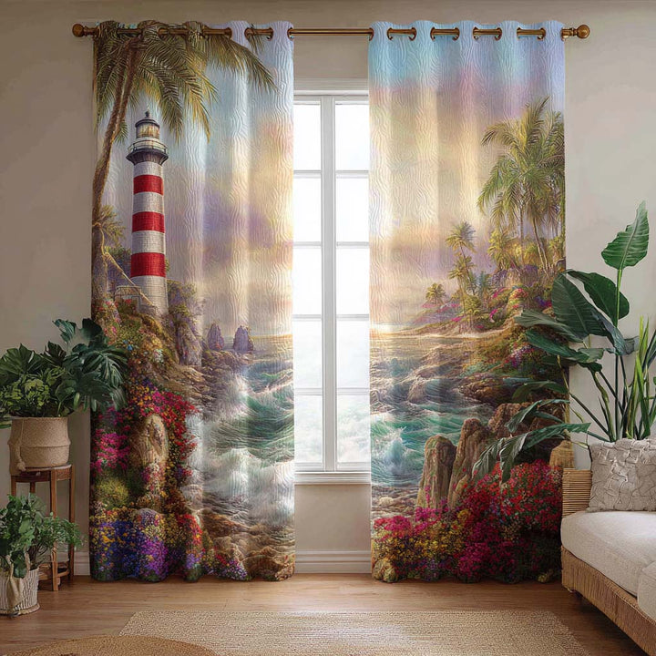 Tropical Lighthouse Quilted Curtains