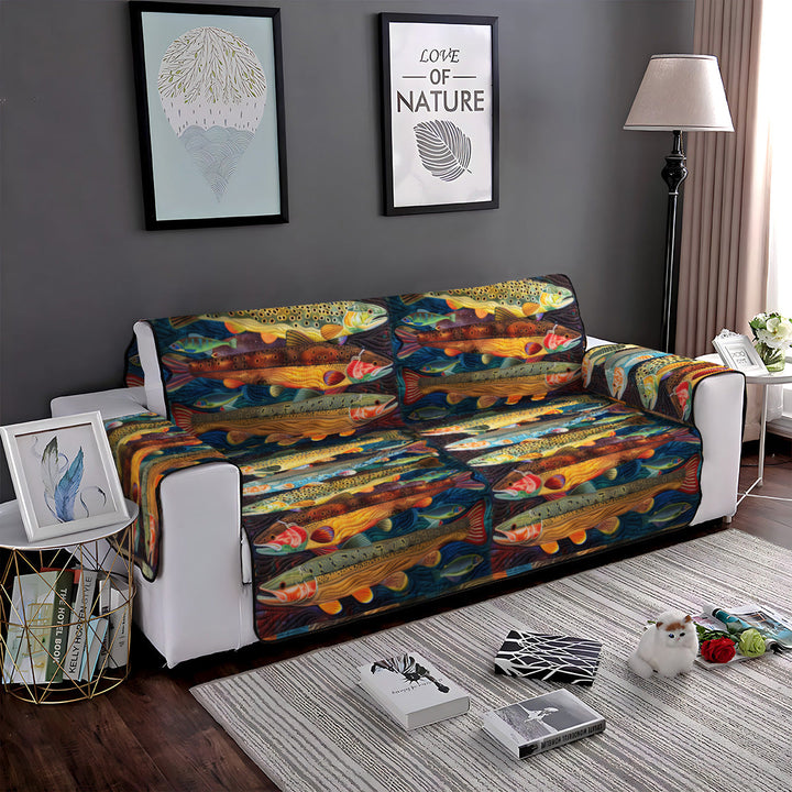 Trout Stream Quilted Sofa Cover