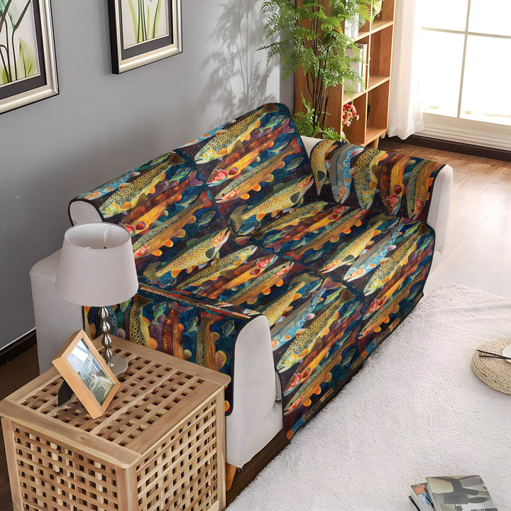 Trout Stream Quilted Sofa Cover