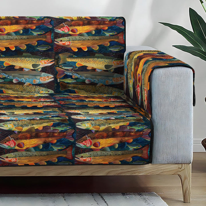 Trout Stream Quilted Sofa Cover