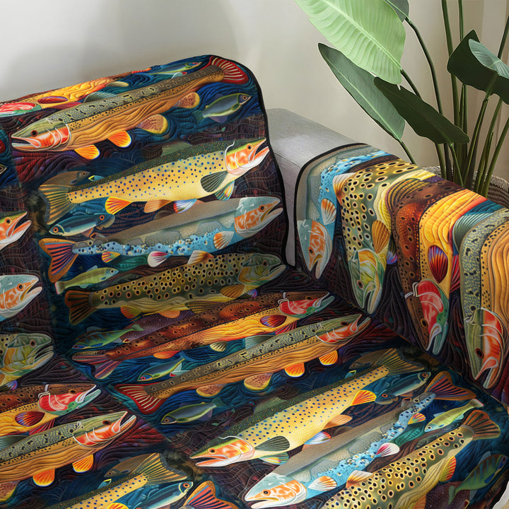 Trout Stream Quilted Sofa Cover