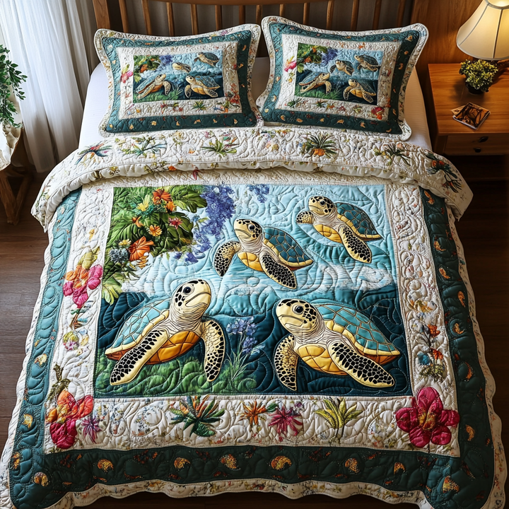 Turtle 3-Piece Quilted Bedding Set