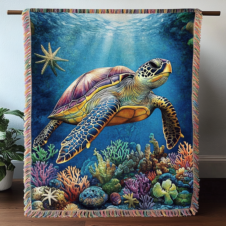 Turtle Tranquility Woven Sofa Blanket