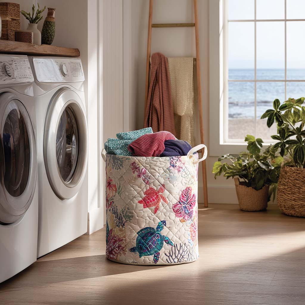 Sea Turtle Quilted Laundry Basket