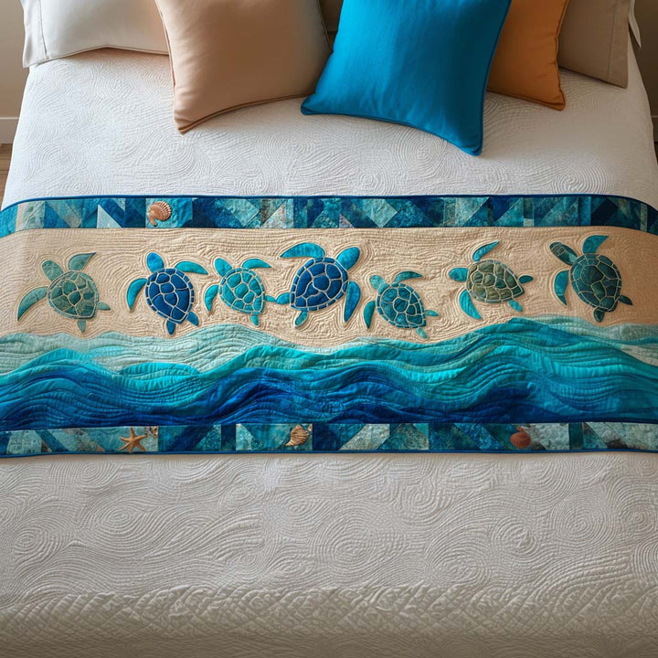 Turtle Journey Quilted Bed Runner