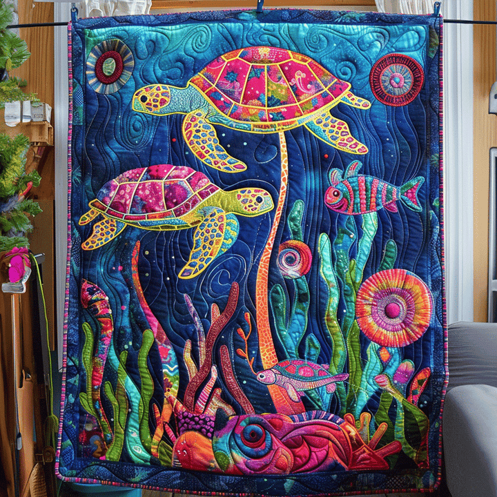 Turtle Oasis Quilted Blanket