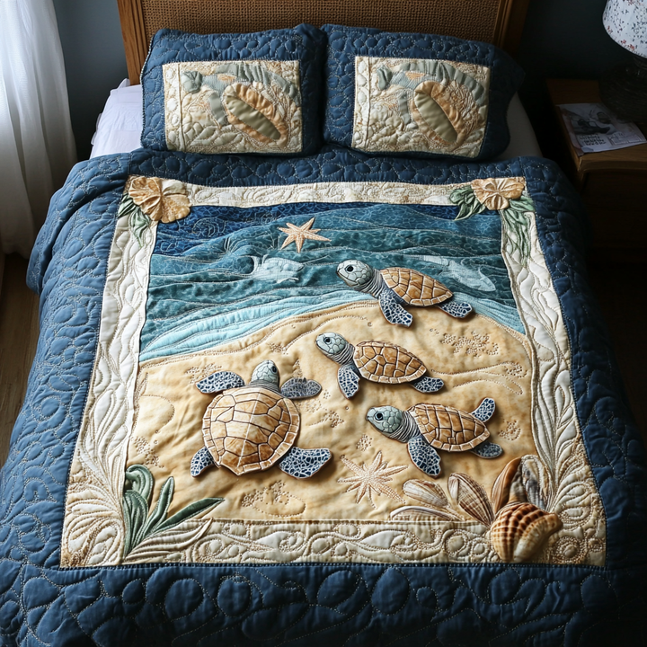 Turtles in Paradise 3-Piece Quilted Bedding Set