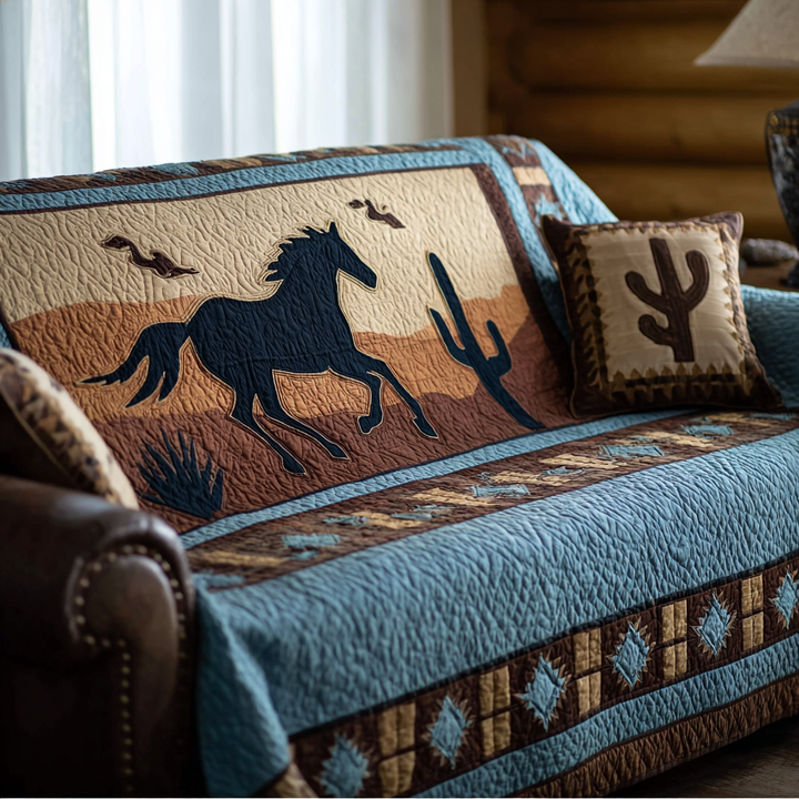 Twin Horses Quilted Sofa Cover