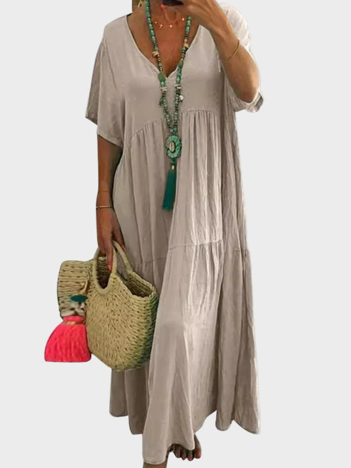 Linnea – Soft maxi dress with ruffles and V-neck