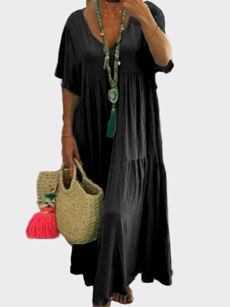 Linnea – Soft maxi dress with ruffles and V-neck