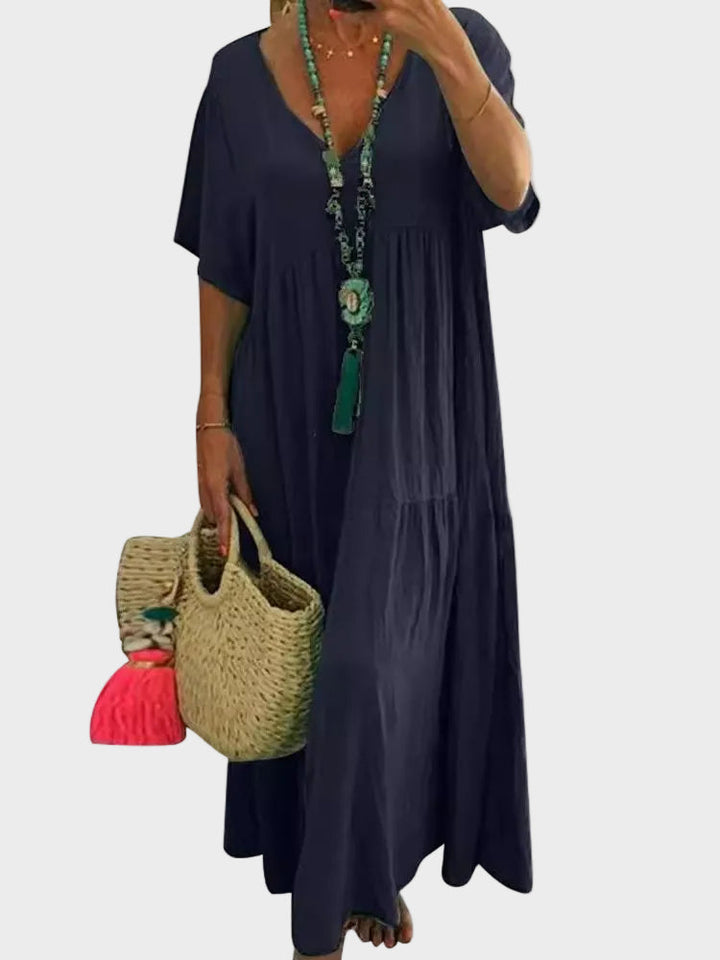 Linnea – Soft maxi dress with ruffles and V-neck