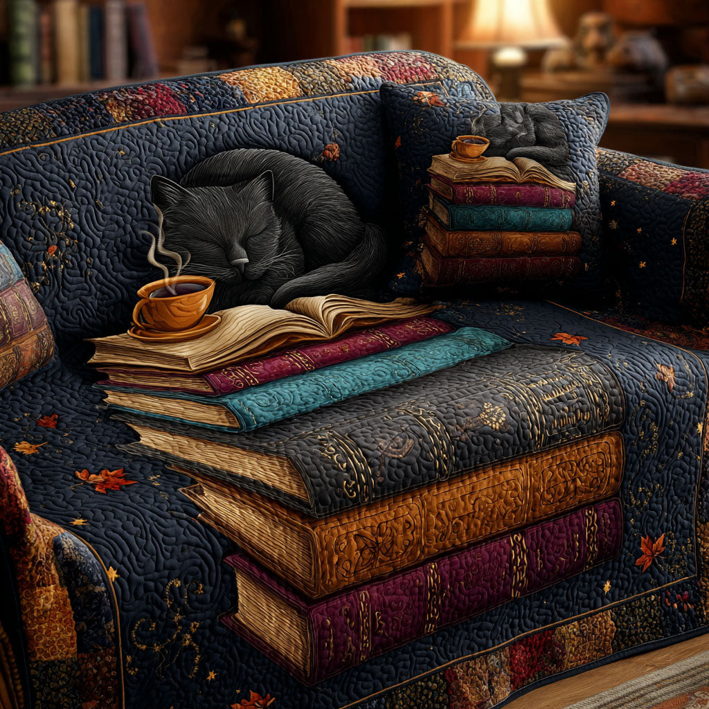 Reading Cat Quilted Sofa Cover