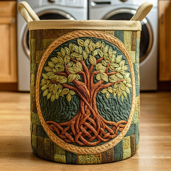 Verdant Life Tree Quilted Laundry Basket