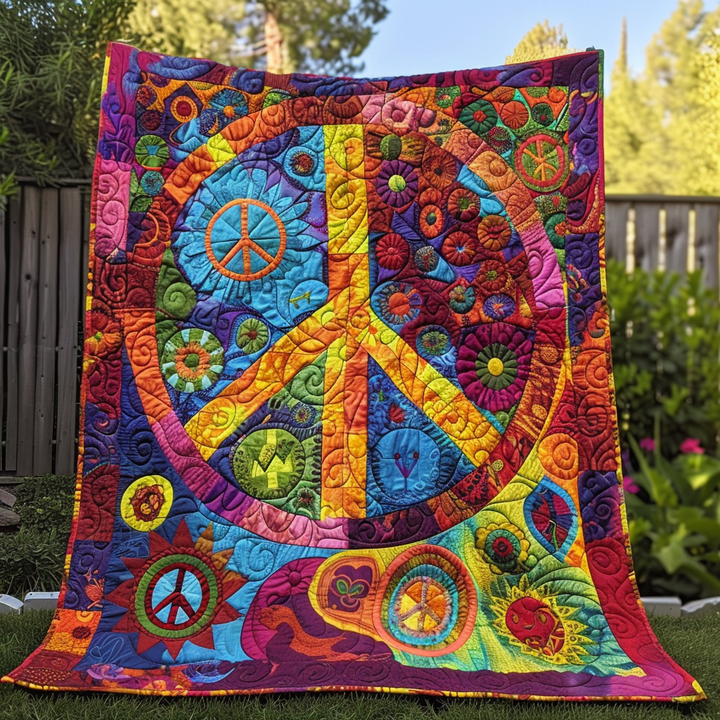 Vibrant Peace Sign Quilted Blanket