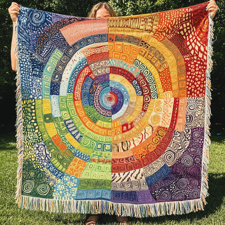 Vibrant Solar Bloom Woven Sofa Blanket