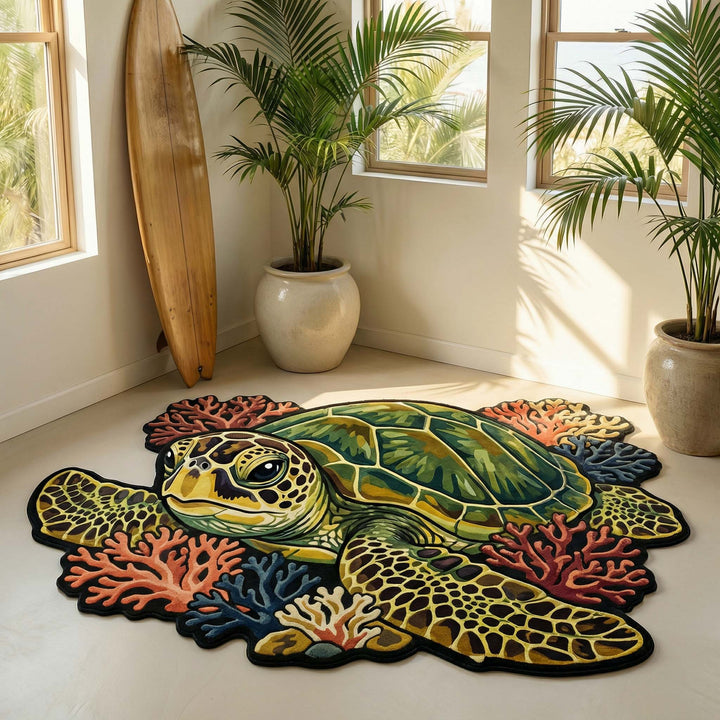 Vibrant Turtle Custom Shape Area Rug