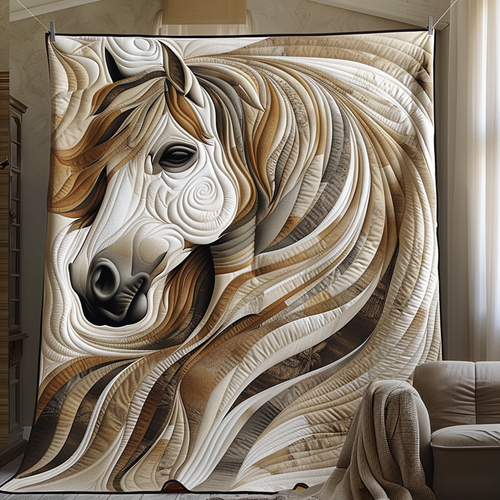 Vibrant White Horse Quilted Blanket