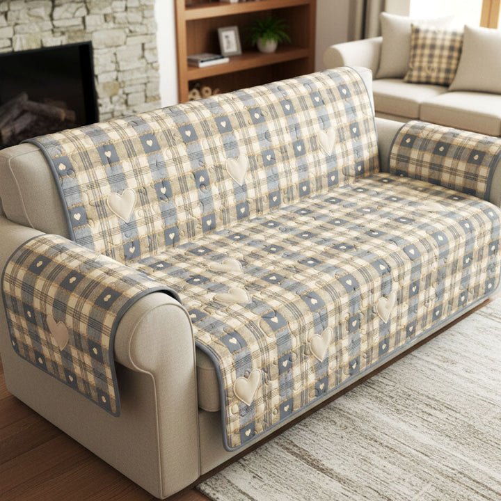 Vintage Blue Hearts Quilted Sofa Cover