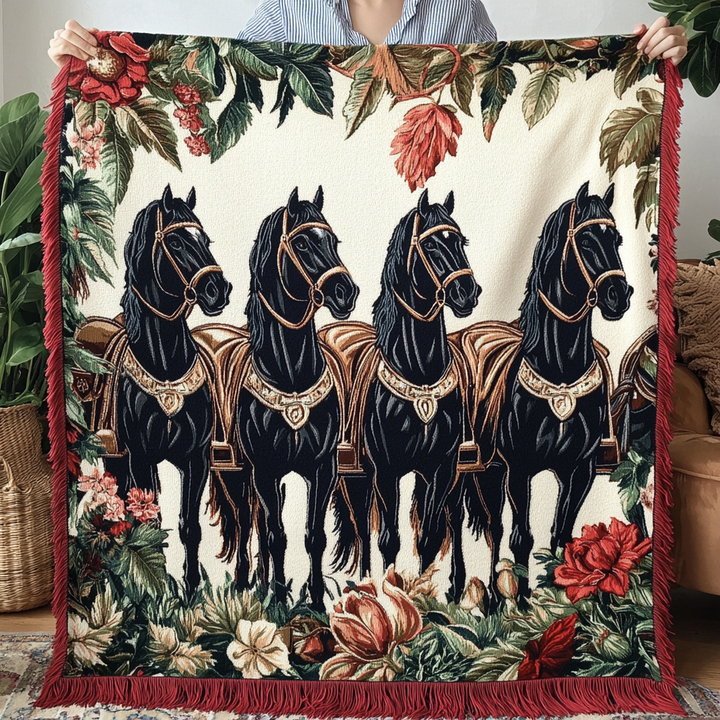 Vintage Equestrian Woven Sofa Blanket