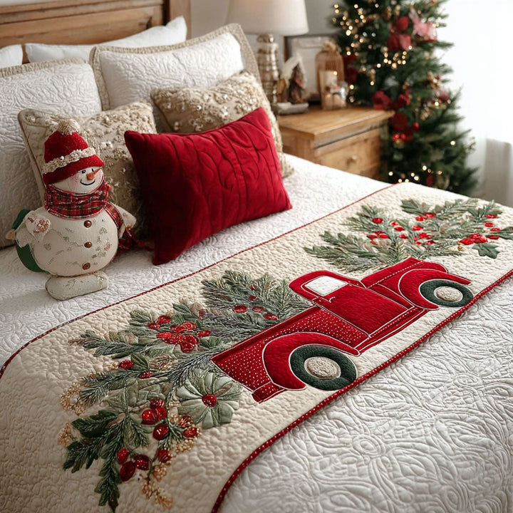 Vintage Holiday Wheels Quilted Bed Runner