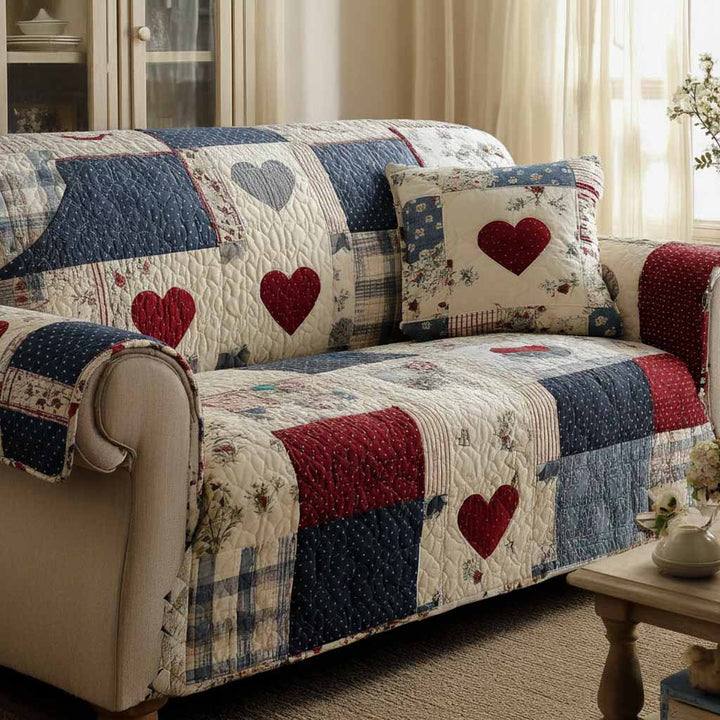 Warm Hearts Quilted Sofa Cover