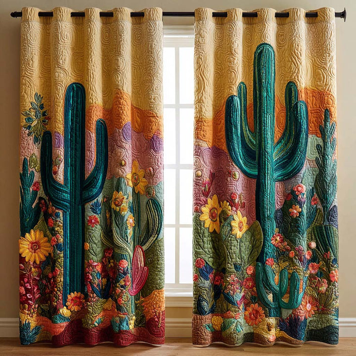 Warm Sunset Cactus Quilted Curtains