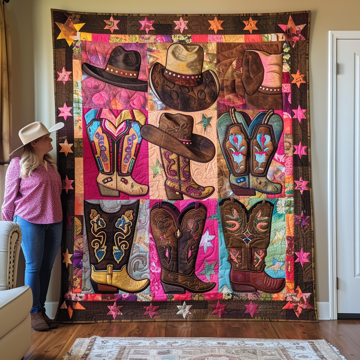 Western Boot Quilted Blanket