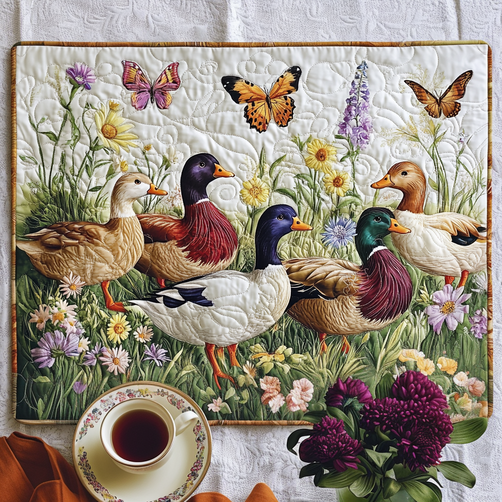 Whimsical Floral Duck Quilted Placemat