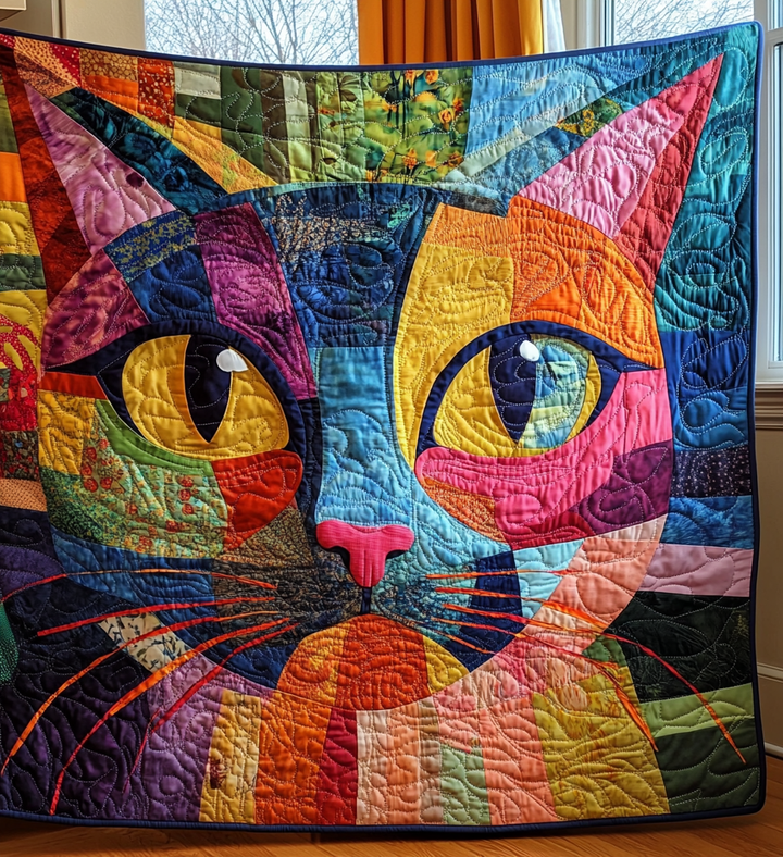 Whimsical Kitten Quilted Blanket