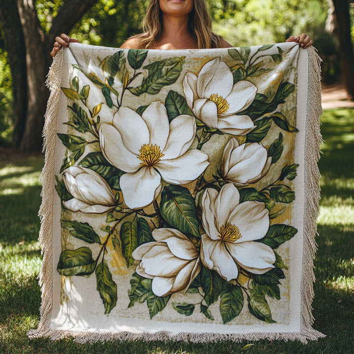 White Blossom Delight Woven Sofa Blanket