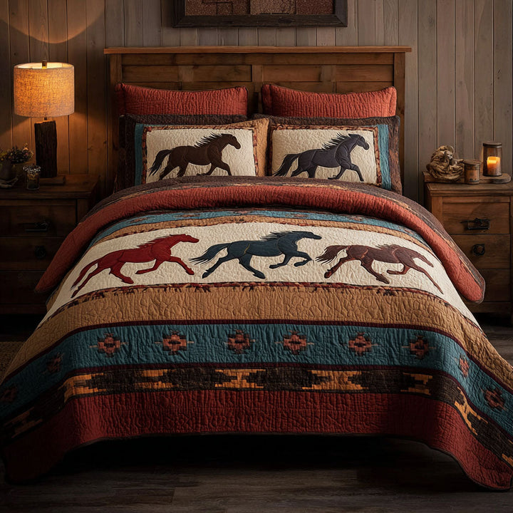 Wild Horses 3-Piece Quilted Bedding Set