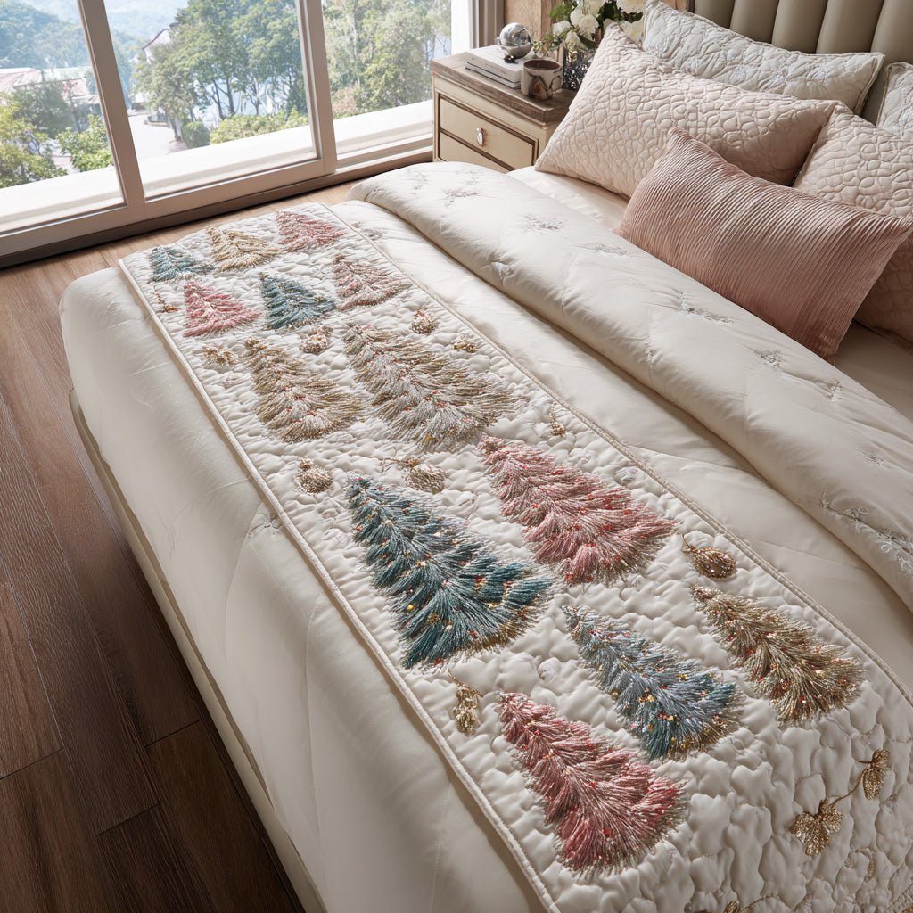 Christmas Tree Quilted Bed Runner