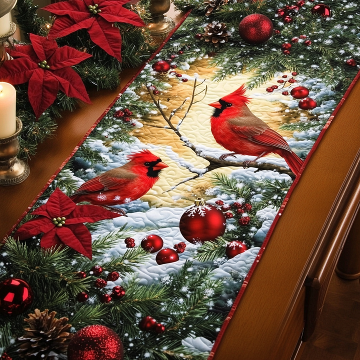 Winter Cardinal Quilted Table Runner